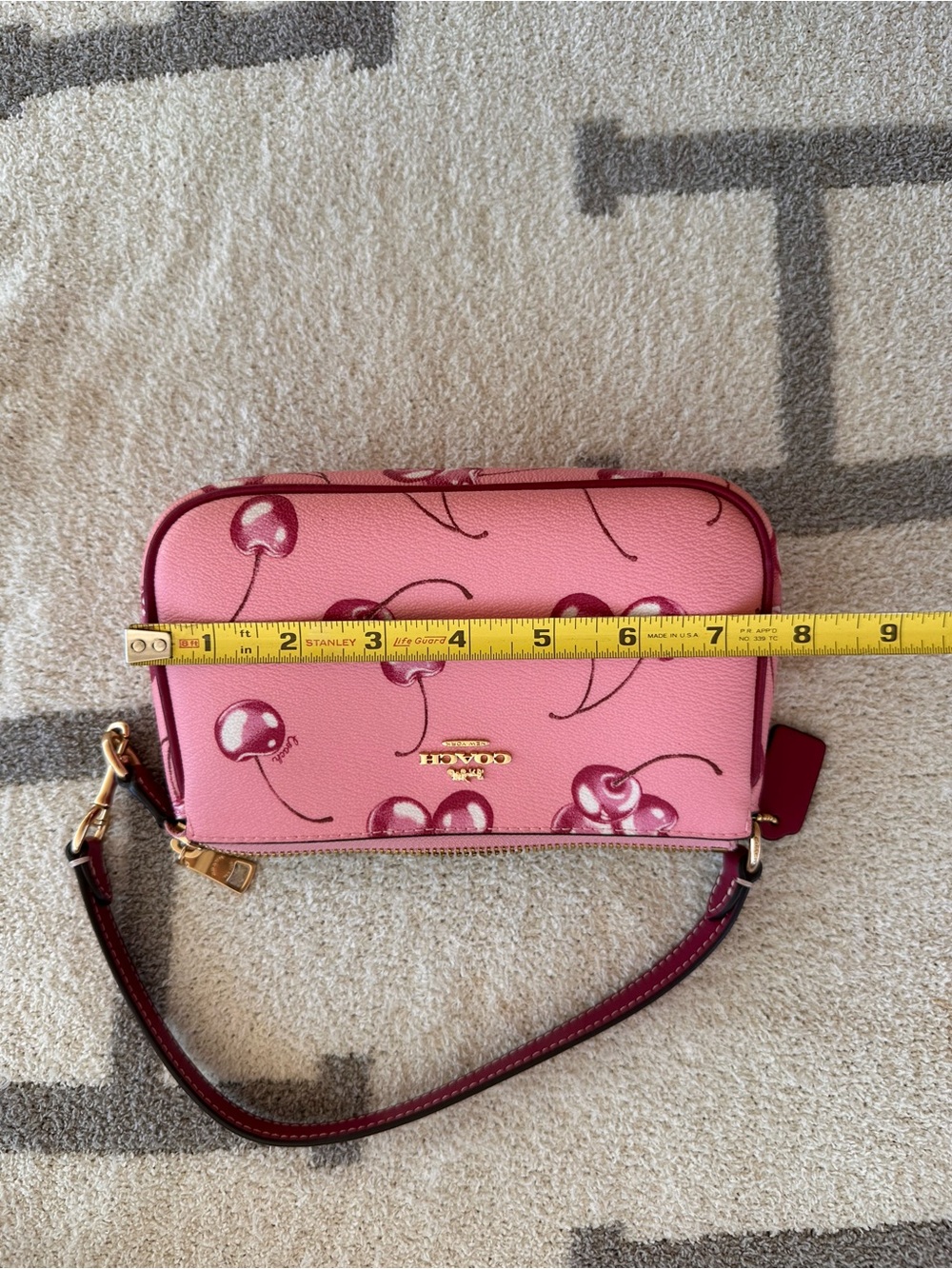 Coach Pink Cherry Print Leather Crossbody Wallet with Gold Hardware - Picture 6 of 10